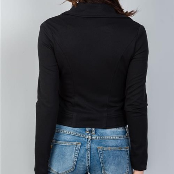 Dani Moto Crop Zipper Vegan Suede Jacket (Black) - Picture 4 of 8